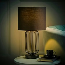 ValueLights Gabbia Matte Black Metal Table Lamp with Small Black Drum Shade
