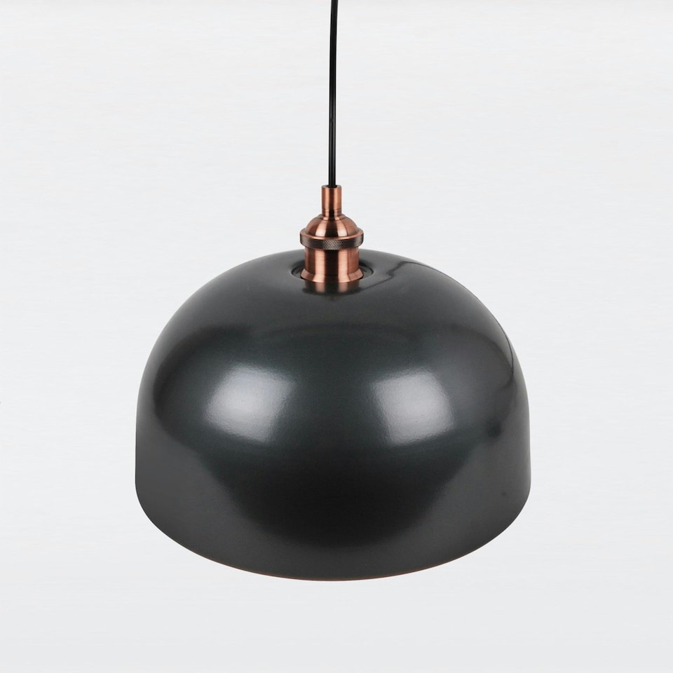 image 1 of First Choice Lighting Pair of Industrial Nickel with Copper Detail Dome Pendants Silver | Copper