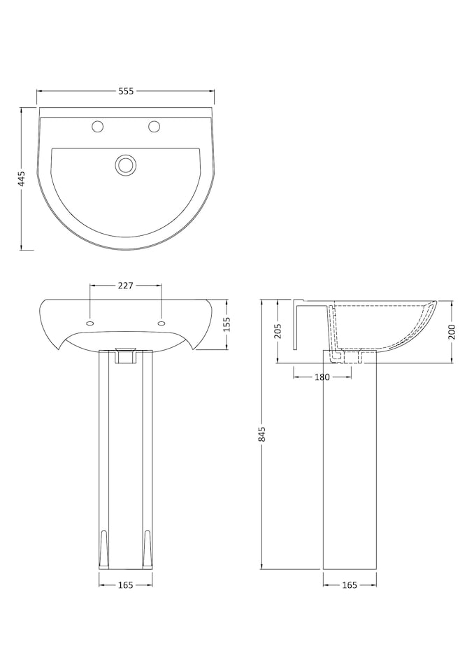 image 1 of Round 2 Tap Hole Basin Full Pedestal 550mm | White | White | 445 x 555 x 845mm
