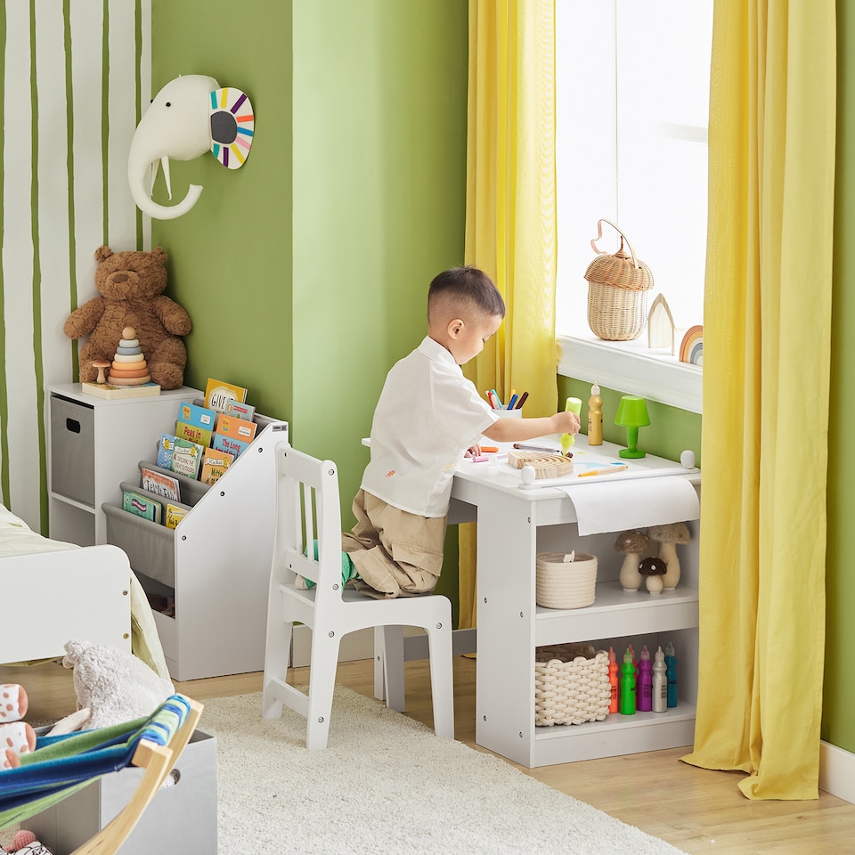 image 1 of SoBuy KMB60-W,Toddler Activity Table and Chair Set with Storage for Playroom | White | White
