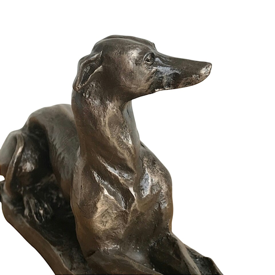 image 1 of Laying Greyhound Dog Figurine In Solid Cold Cast Bronze, Designed By Harriet Glen