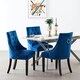 image 8 of Set of 6 Velvet Dining Chairs Ergonomic Scoop Knockerback & Button Tufted Wood Legs Blue
