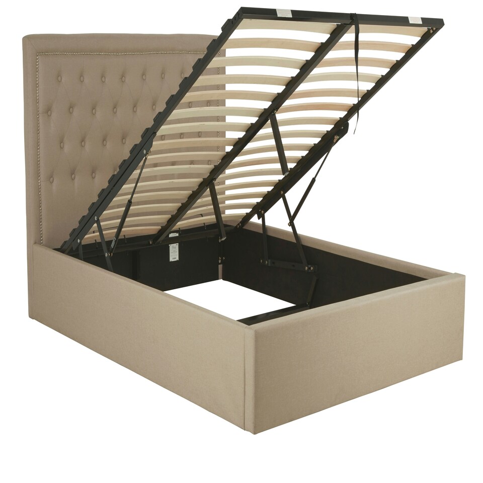 image 1 of Interiors By Premier Elegant Beige Velvet Double Ottoman Bed, Classic Button Tufted Bedroom Bed, Ottoman Stud Detailed Bed