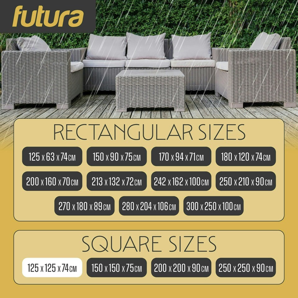 image 1 of Futura Square 125x125x74cm Waterproof Garden Furniture Cover 600D | Black | Black | 125x125x74cm | 1
