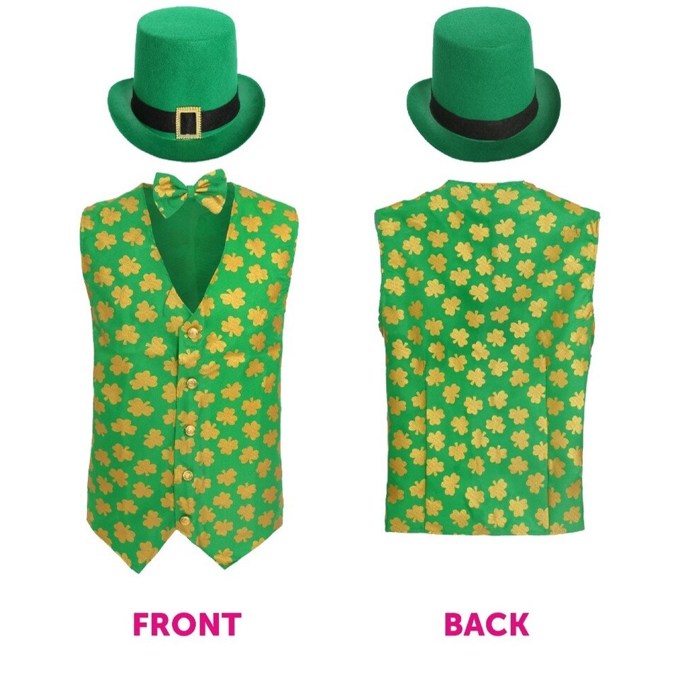 image 1 of Irish Waistcoat and Bow Tie & Irish Buckle Hat Green | XL