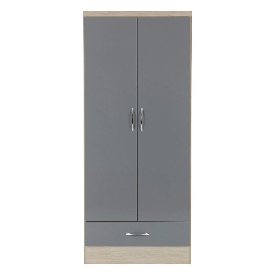image 1 of Nevada 2 Door 1 Drawer Wardrobe - L52 x W78 x H182.5 cm - 3D Effect Grey | Grey | 3D Effect Grey