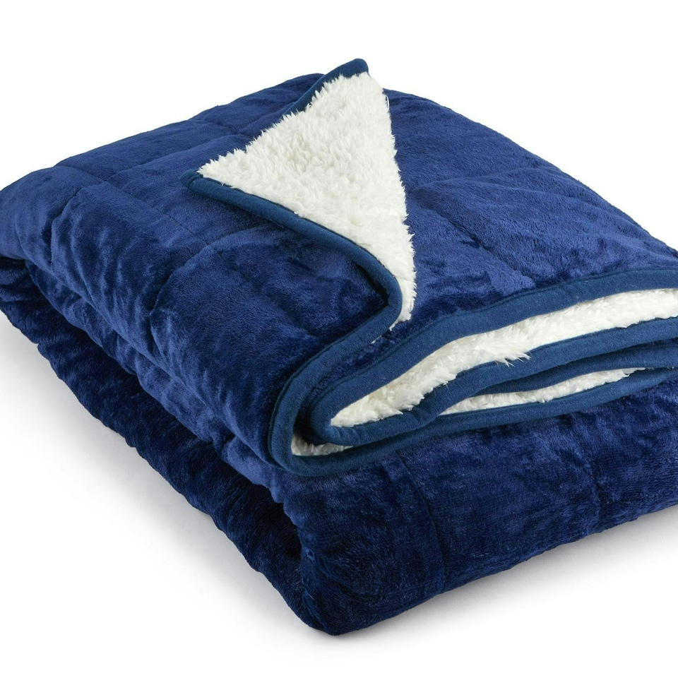image 1 of Weighted Sherpa Blanket Sherpa 60 x 80 Navy | Blue