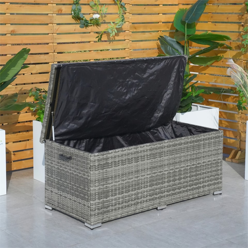 image 1 of Direct Wicker 495L Outdoor Garden Rattan Storage Box, Medium Deck Storage Box for Patio, Yard | Grey