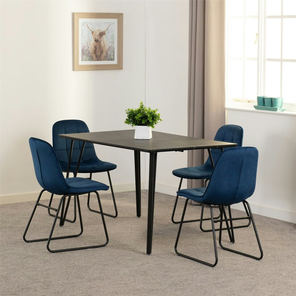 image 1 of Marlow Dining Set with Lukas Chairs Black | Black Marble/Sapphire Blue