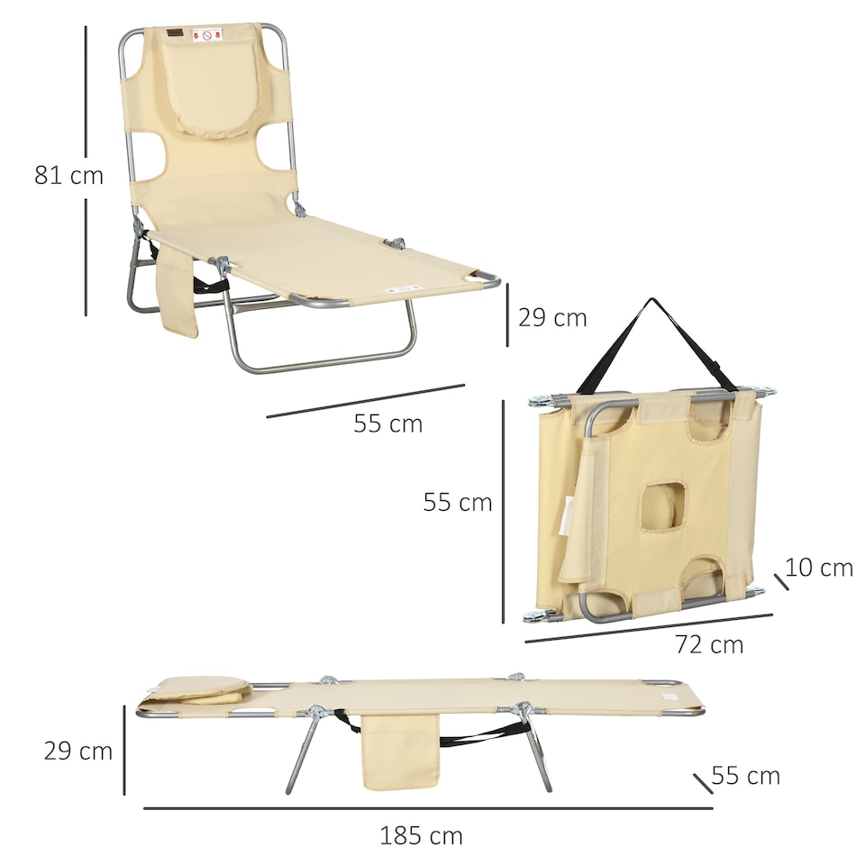 image 1 of Outsunny Sun Lounger with Reading Hole, Folding Garden Lounger, Beige