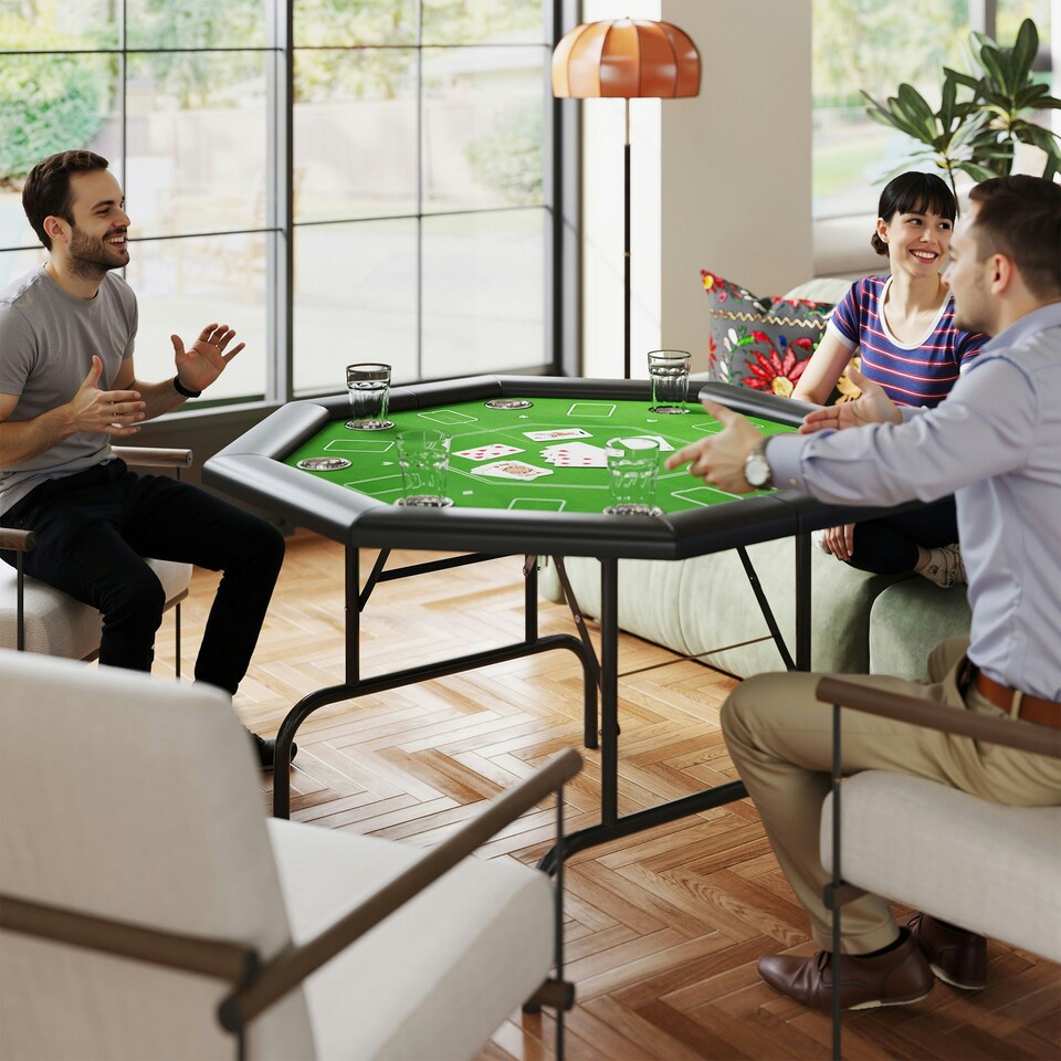 image 1 of SPORTNOW 8 Player Foldable Poker Table with Cup Holders, Green