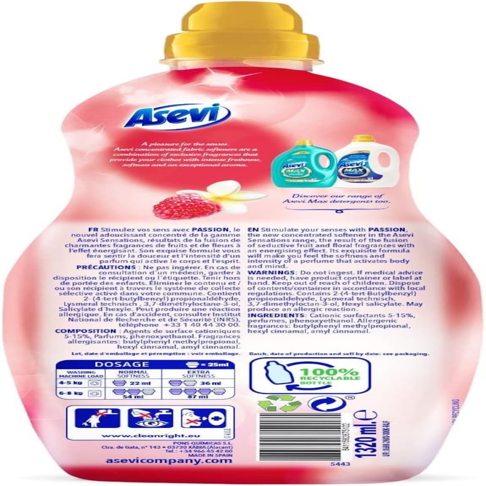 image 1 of Asevi Fabric Conditioner Concentrate Passion Laundry Liquid 60 Washes 1.32L