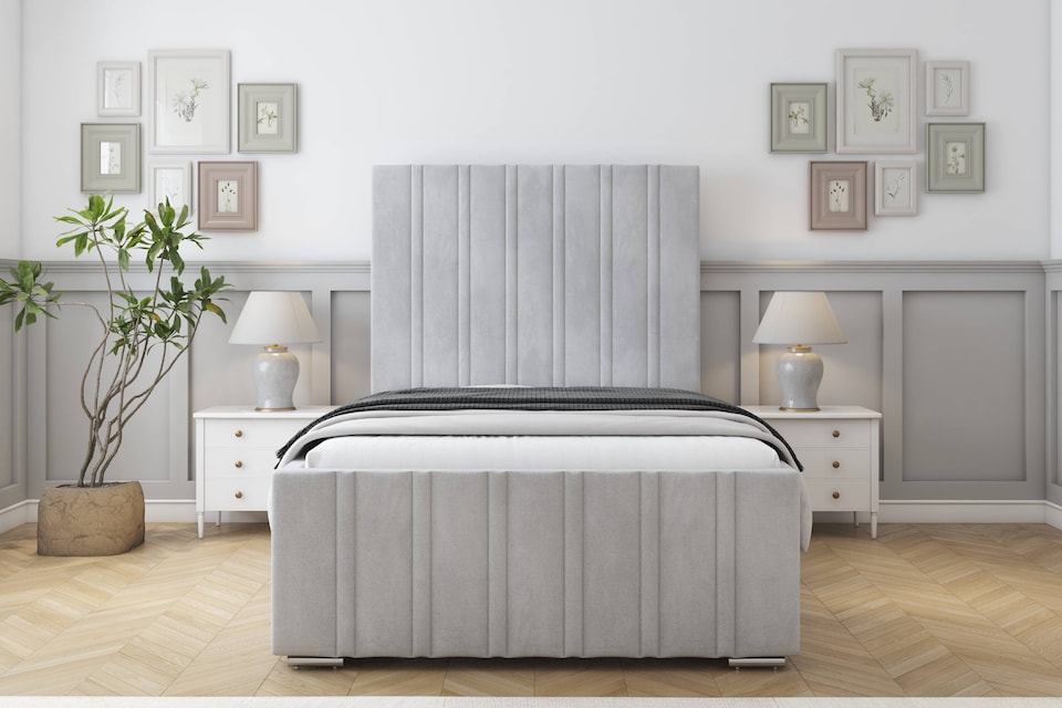 image 1 of Sloomy Radcliffe Silver Naples Bed Frame With 50" Upholstered Headboard 4'6 Double