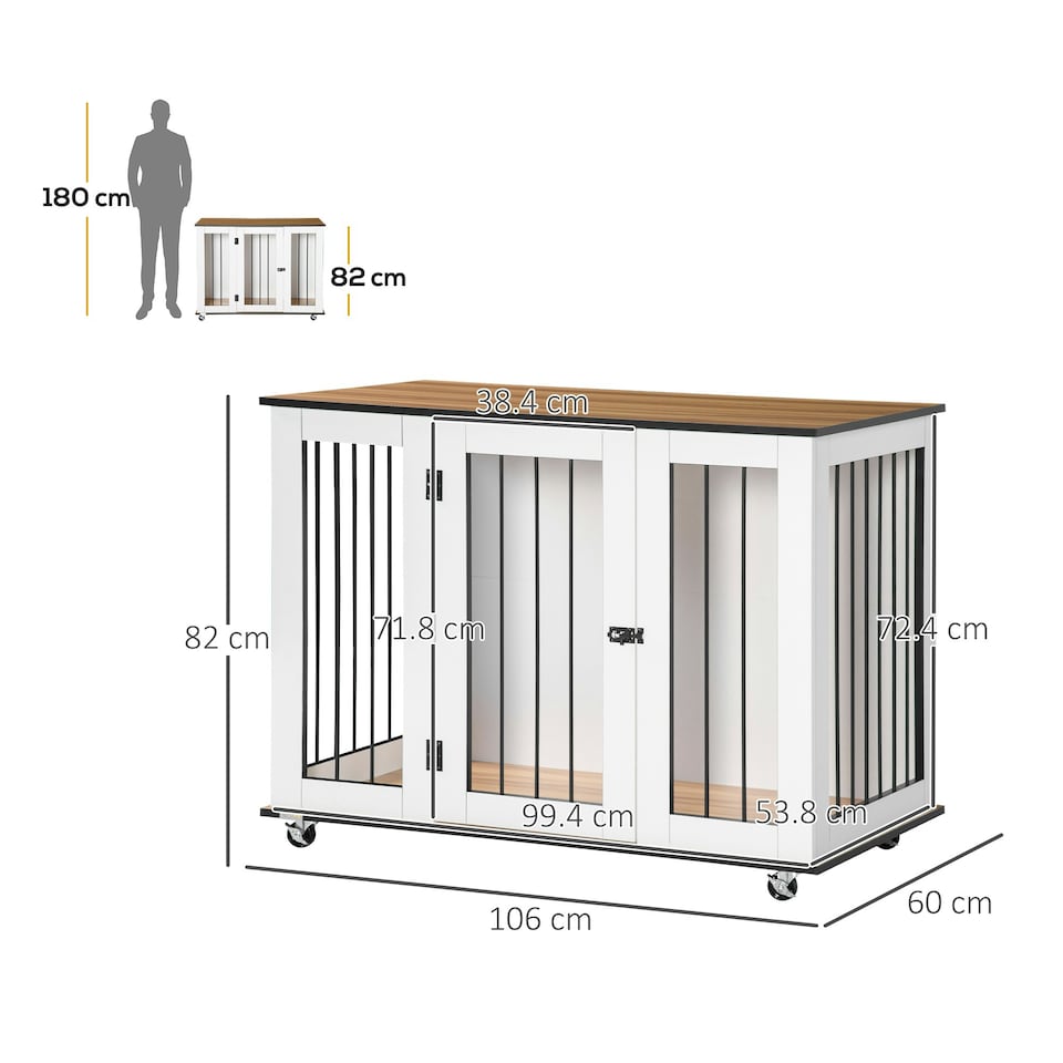 image 1 of PawHut Dog Crate Furniture with Lockable Door, for Large Dogs - White