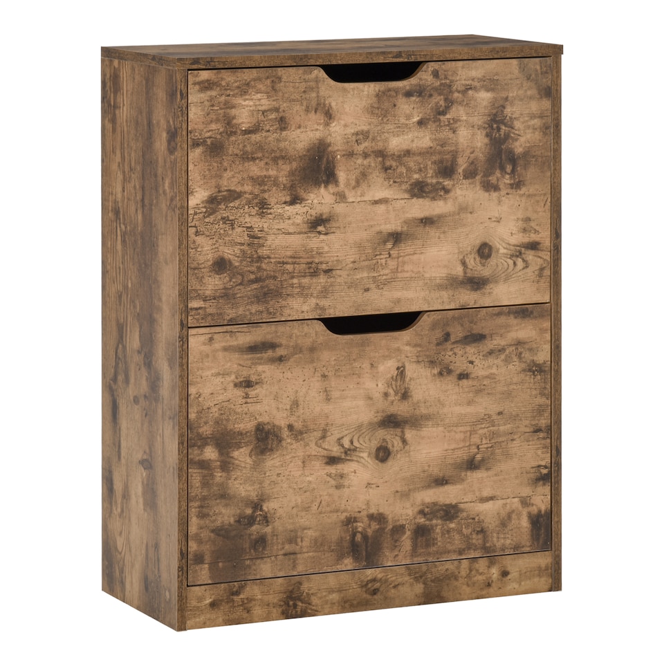 image 1 of HOMCOM Industrial Shoe Cabinet with 2 Flip Drawers, Narrow Shoe Storage Cabinet for 12 Pairs, Freestanding Slim Shoe Storage Organiser for Entryway, Hallway, Rustic Brown