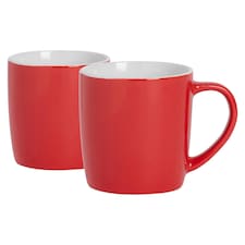 Argon Tableware 2x Coloured Coffee Mugs - Red - 350ml - Tea Mug Latte Mug Cappuccino Mug Drinking Mug Red