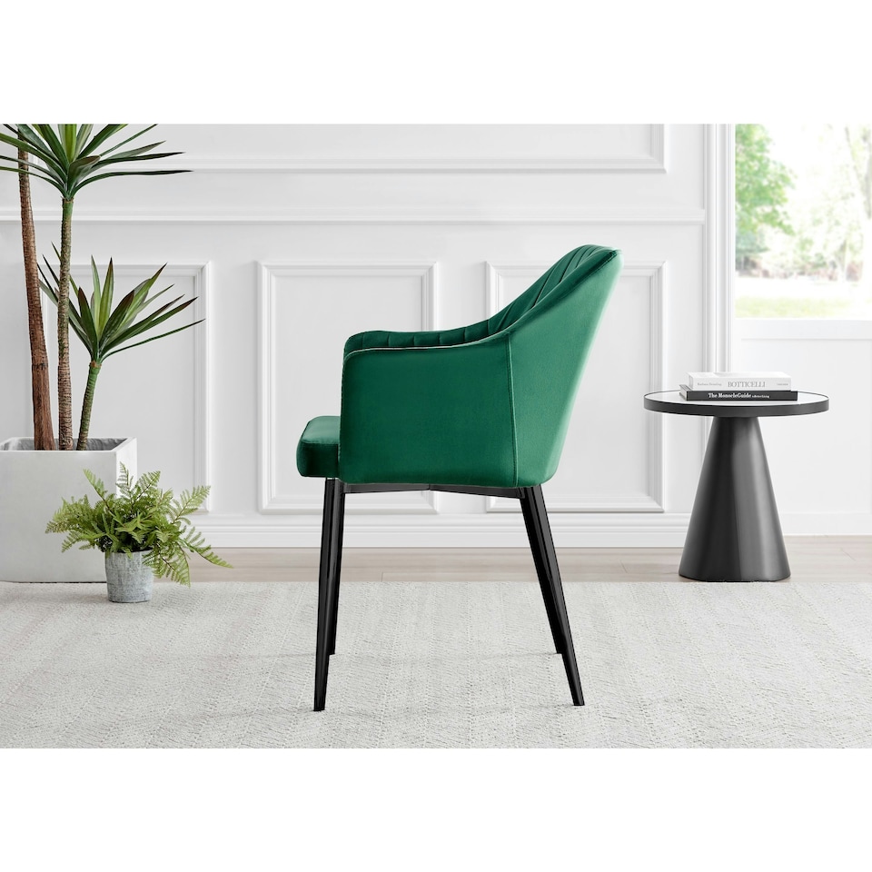 image 1 of Furniturebox 2x Calla Green Velvet Dining Chairs with Black Legs