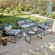 image 3 of Black Metal 4 Piece Garden Set Padded Cushion Glass Tabletop Outdoor Furniture