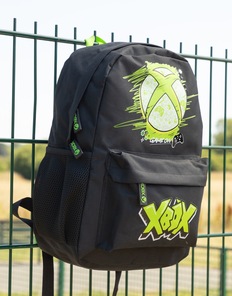 image 1 of Xbox Unisex Kids Black Logo Backpack | Zip-Up School Bag with 'Game On' Print & Green Accents | Ideal for Back to School & Carrying Books | Xbox Merch | Black | Black
