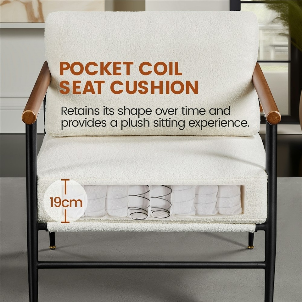 image 1 of Yaheetech Boucle Accent Chair with Back Pillow Cushion | White | Ivory