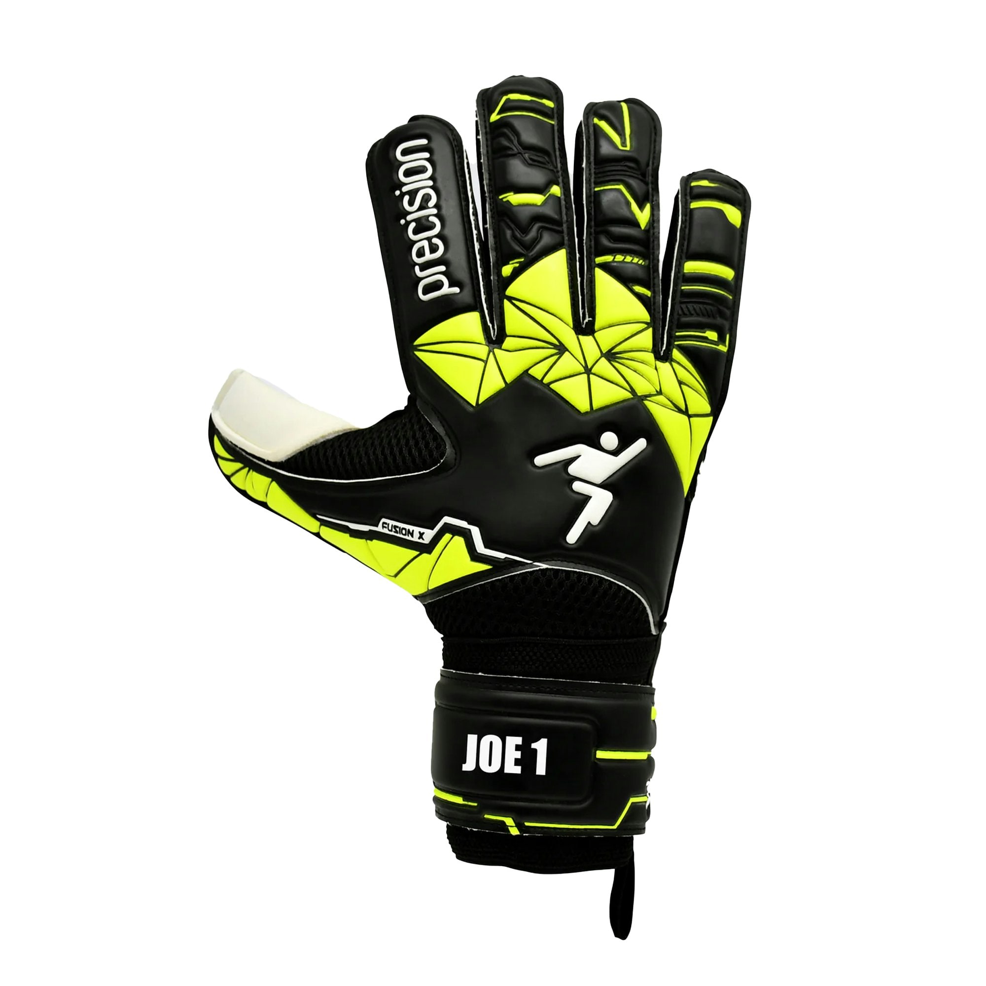 Precision Childrens/Kids Fusion X Flat Cut Finger Protect Goalkeeper Gloves - White/Black/Neon Green - 5