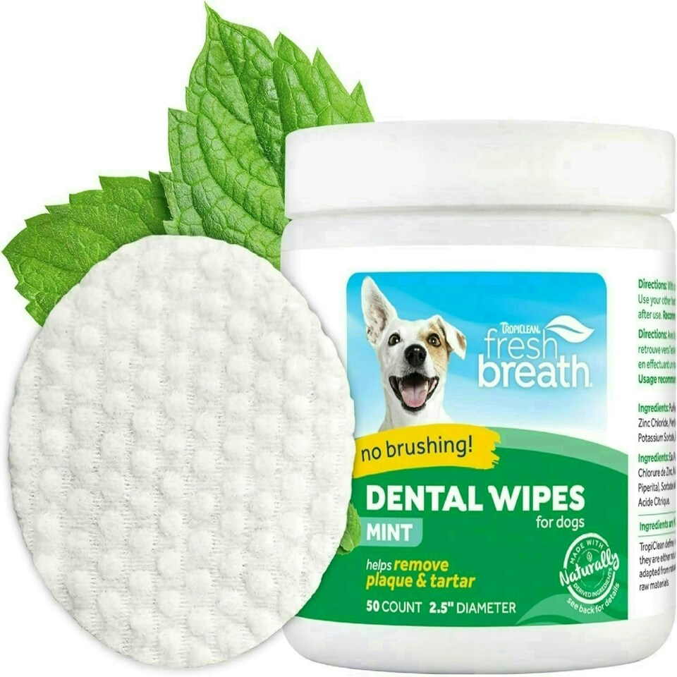 image 1 of TropiClean Fresh Breath Dog Teeth Cleaning Wipes 50pk