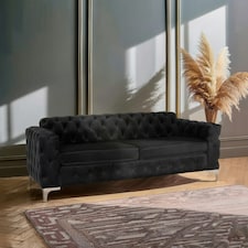 Sturdy Black Chesterfield Sofa With Quilted Design,Velvet Upholster Lounge Sofa,Cozy Couch For Office Decor Black