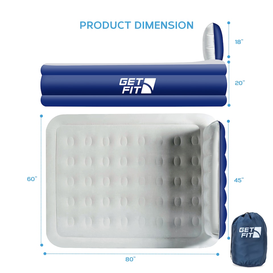 image 1 of Get Fit Air Bed With Built In Electric Pump - Premium King Airbed - Quick Blow Up Bed With Headboard & Free Inflatable Pillow | Blue | Navy / White | 1