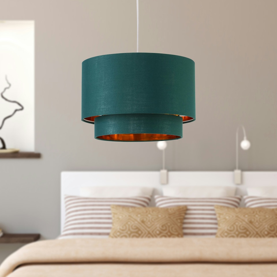 image 1 of Set of 2 Kozy - Dark Green and Gold 30cm Pendant Shades Green | Gold