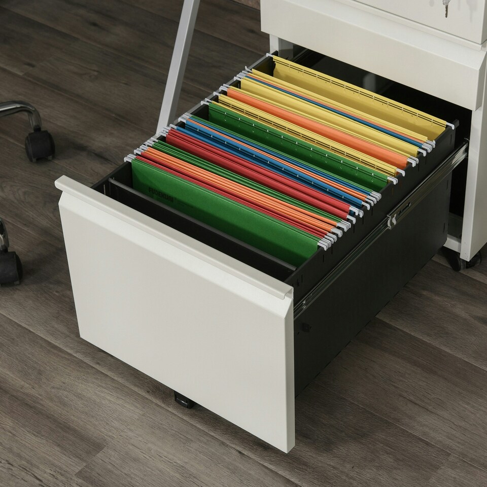 image 1 of Vinsetto 3 Drawer File Cabinet, Lockable Metal Filling Cabinet, Black