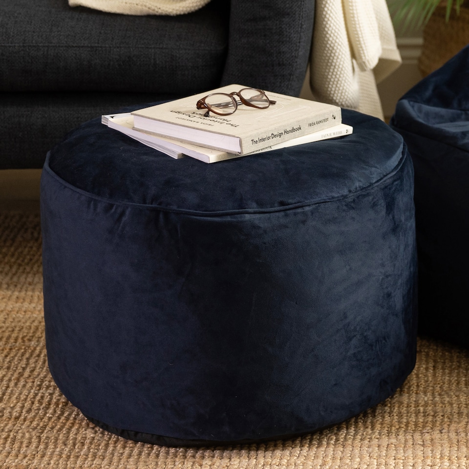 image 1 of Milano Velvet Bean Bag Pouffe Midnight Blue Large Velvet Footstools