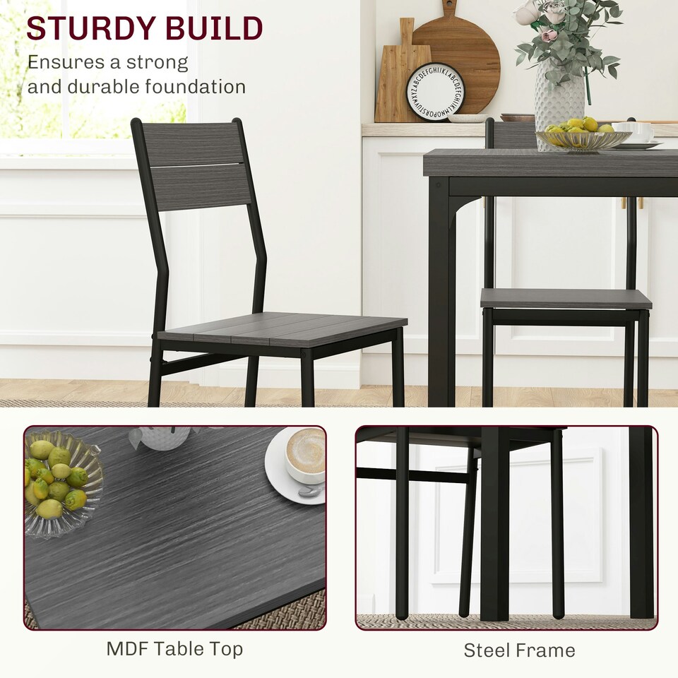 image 1 of HOMCOM 3 Pcs Compact Dining Table 2 Chairs Set Grey Wood Grain