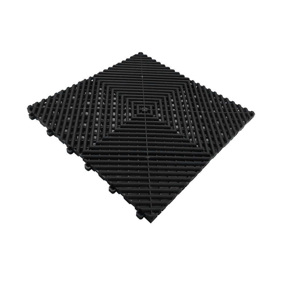 image 1 of Modular Interlocking Ribbed Garage Vented Floor Tiles - Black