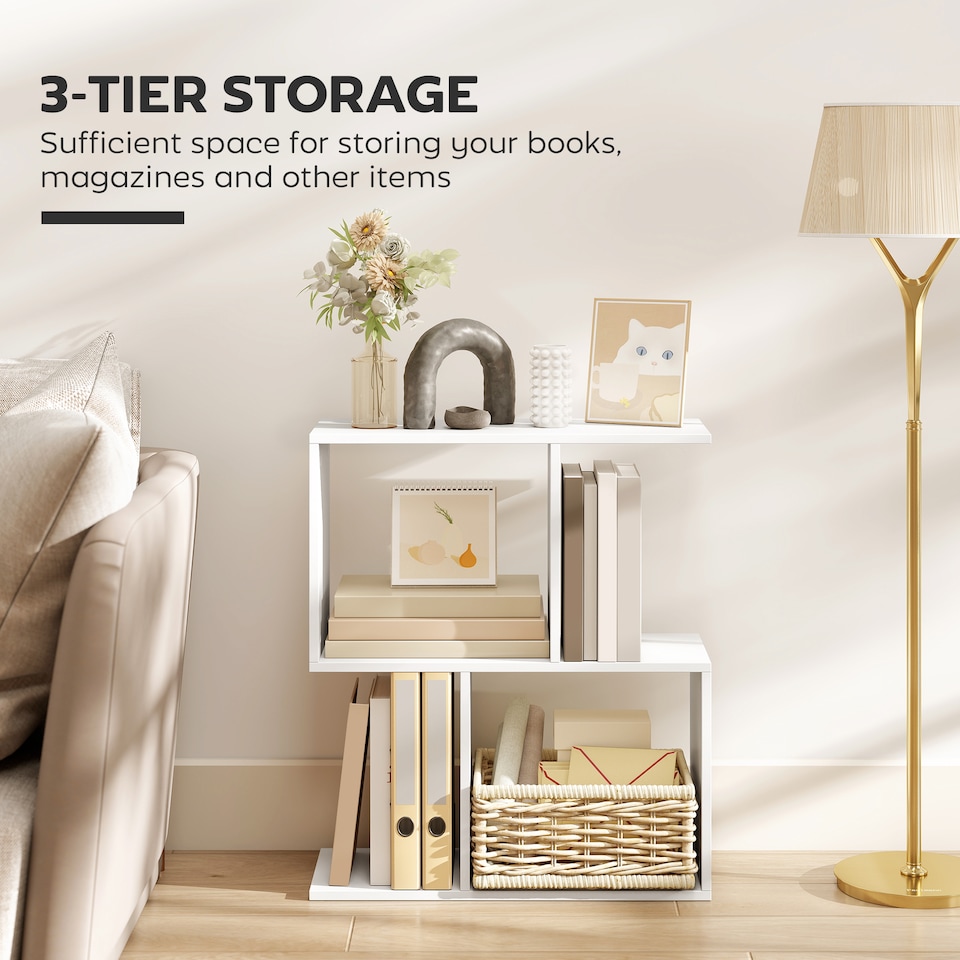 image 1 of HOMCOM Side Table, Narrow End Table with Storage Shelves, White