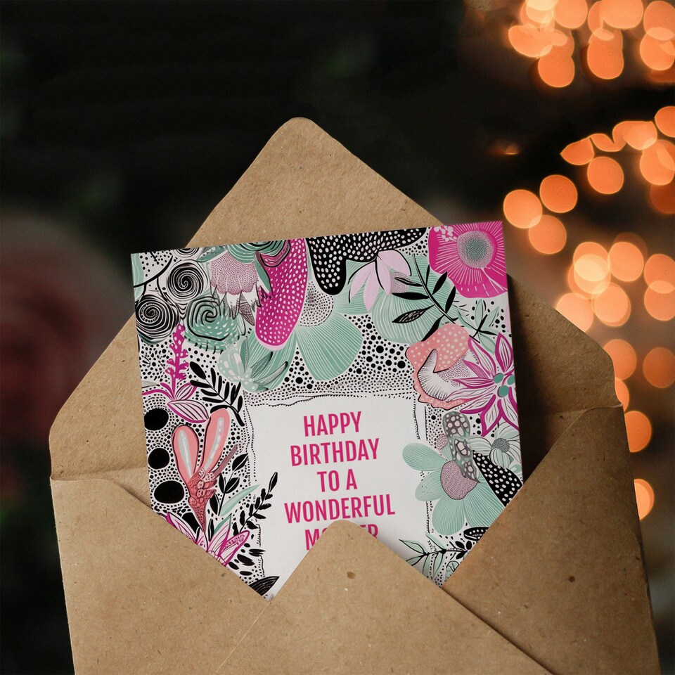 image 1 of Mother in Law Happy Elegant Modern Boho Wildflowers Pink Flowers Her Birthday Card