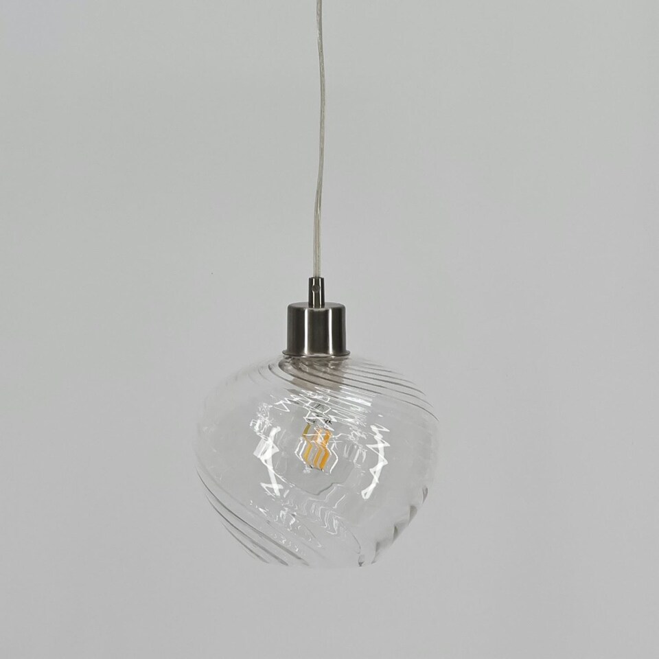 image 1 of Bradson - Clear Swirl Glass with Satin Nickel Pendant Fitting | Chrome | Clear | 1