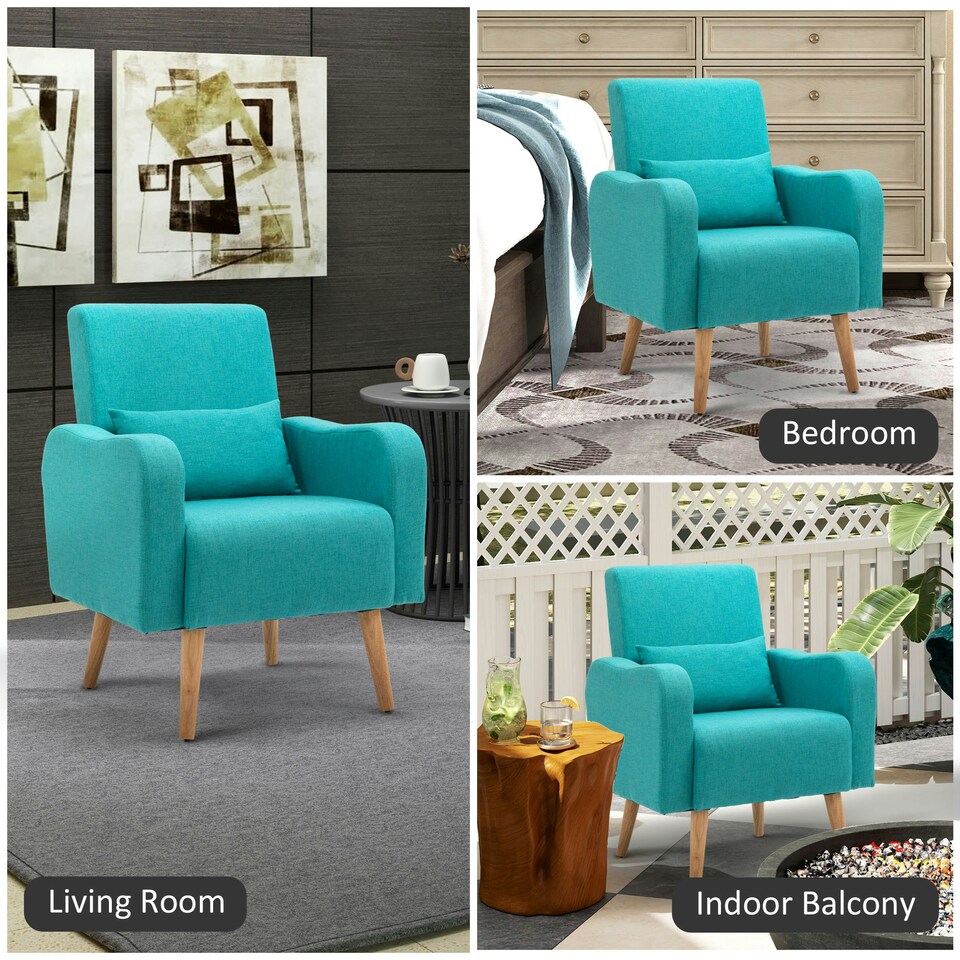 image 1 of HOMCOM Upholstered Leisure Lounge Sofa, Accent Chair with Pillow, Teal