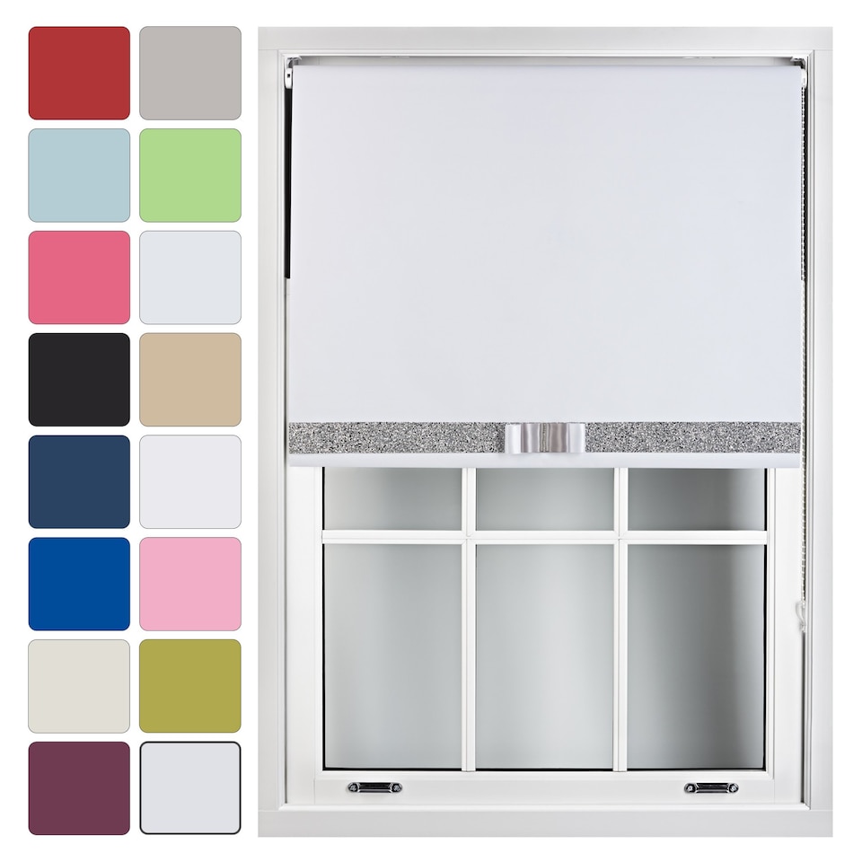 image 1 of FURNISHED Blackout Roller Blind with Silver Glitter Trim and Green Bow Cut to Size | White | White 2 | (W) 210cm x (L) 210cm