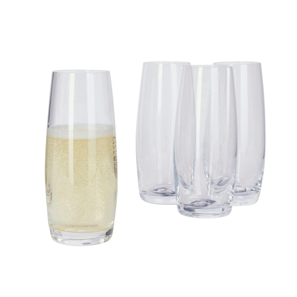 image 1 of Mikasa Champagne Flute Set Clear Stemless Crystal 266ml Set of 4
