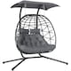 image 1 of Outsunny Rattan Double Hanging Egg Chair with Canopy, Cushion, Black 