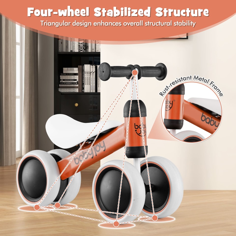 image 1 of COSTWAY Baby Balance Bike No Pedal Infant 4 Wheels Bicycle-Orange