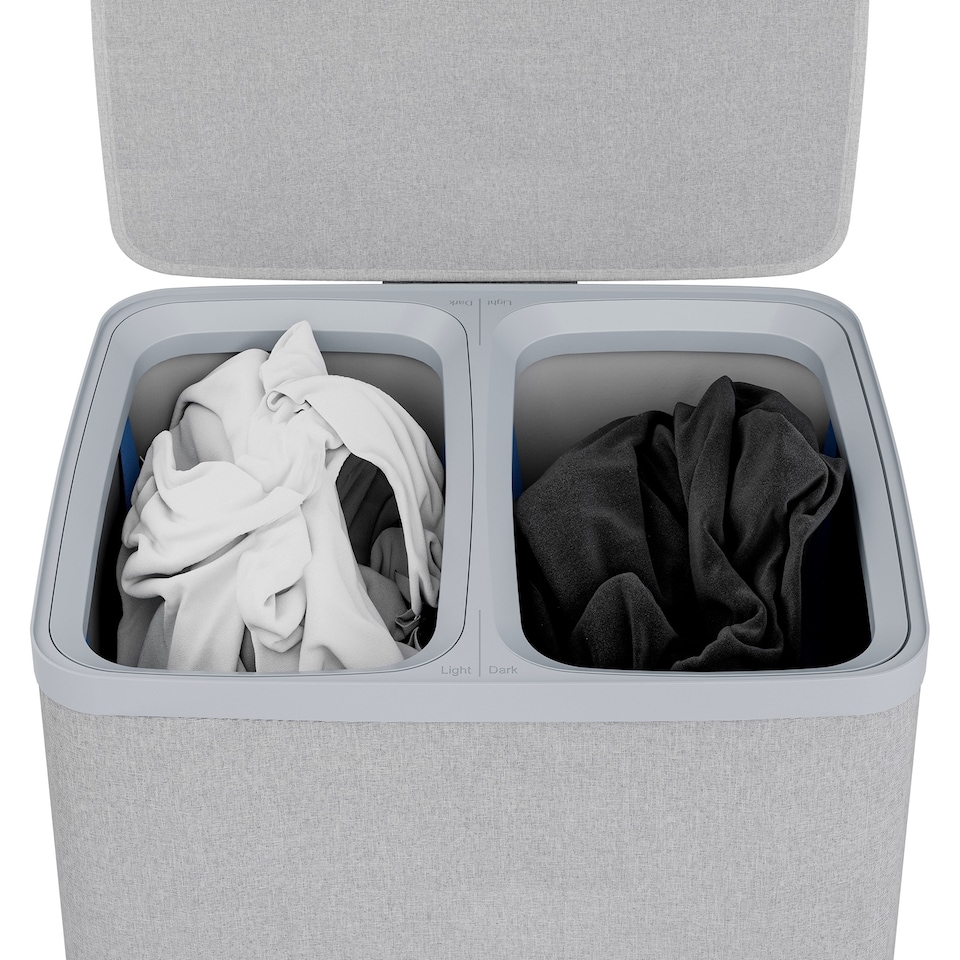 image 1 of Gr8 Home Grey Double Laundry Seperation Hamper Bin Large Clothes Washing Basket With Lid