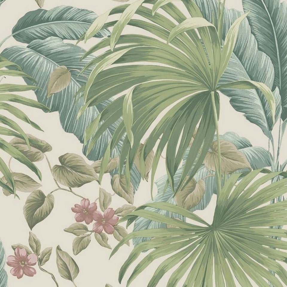 image 1 of Belgravia Retreat Leaf Textured Wallpaper - Green/Beige - 10m x 53cm Green