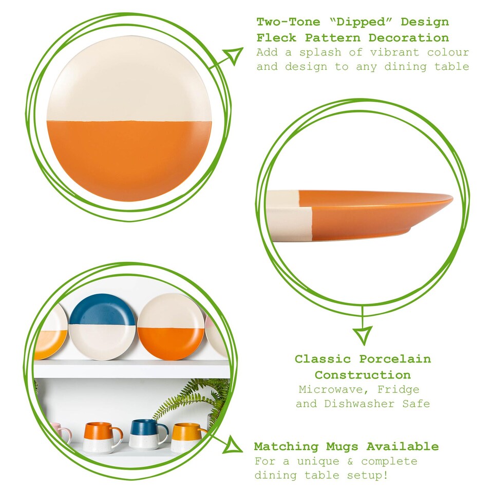 image 1 of Nicola Spring Ceramic Dipped Flecked Dinner Plates - 20.5cm - Burnt Orange - Pack of 4 | Orange | Burnt Orange