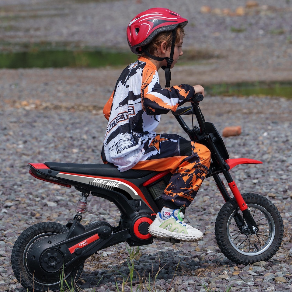 image 1 of HOMCOM 24V Kids Electric Motorbike with Twist Grip Throttle, Music, Horn, 12 Pneumatic Tyres, Max Speed 16kmithh, for Ages 8-12 Years - Red
