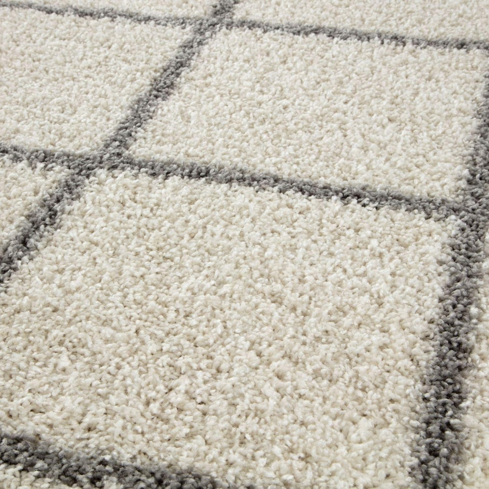 image 1 of The Rugs Moroccan Collection Soft High Pile Shaggy Diamond Floor Rugs and Runners Living Room