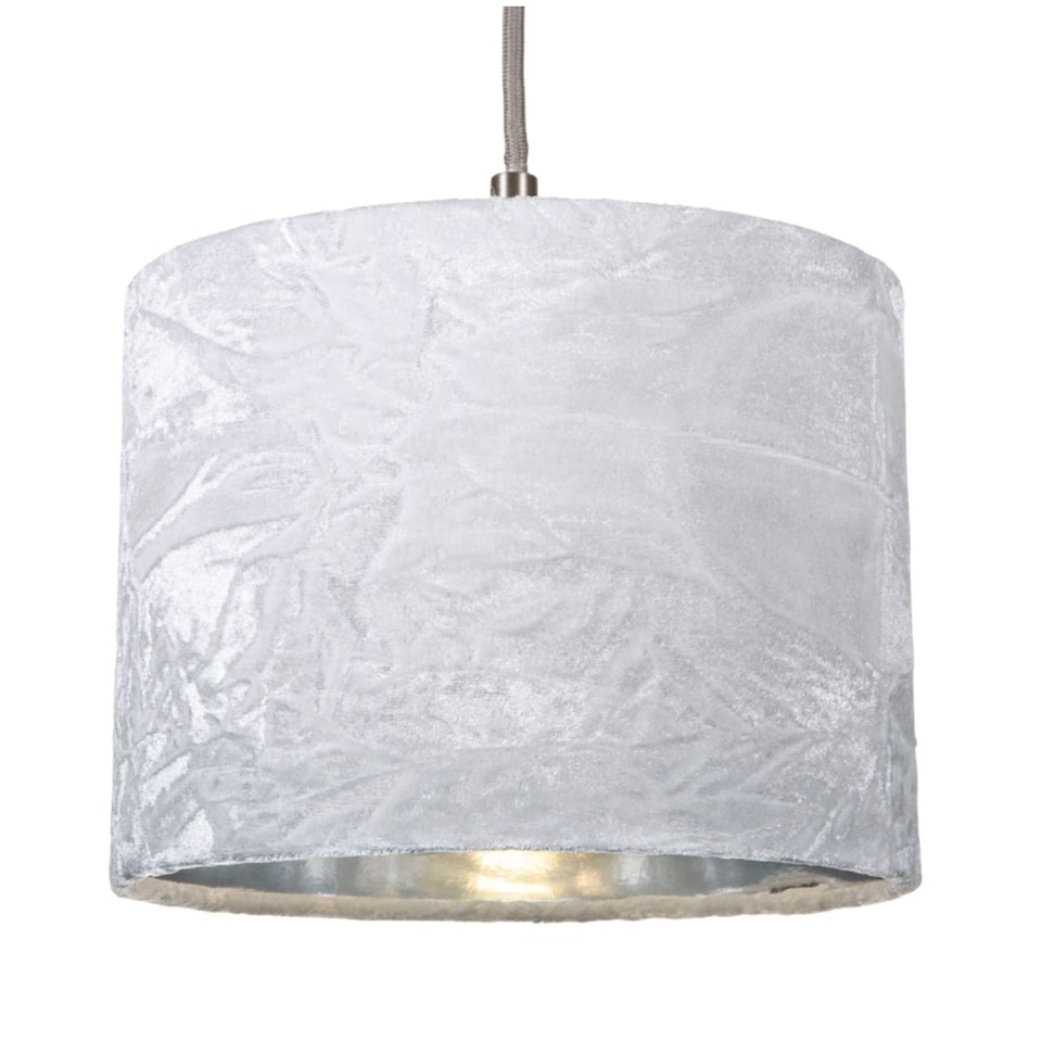 image 1 of Modern White Crushed Velvet 8" Table/Pendant Lampshade with Shiny Silver Inner | White | White | 1