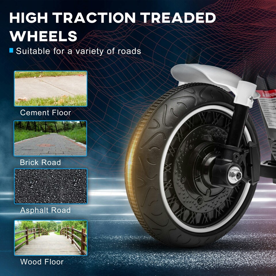 image 1 of HOMCOM 6V Electric Motorbike with Training Wheels, One-Button Start - White