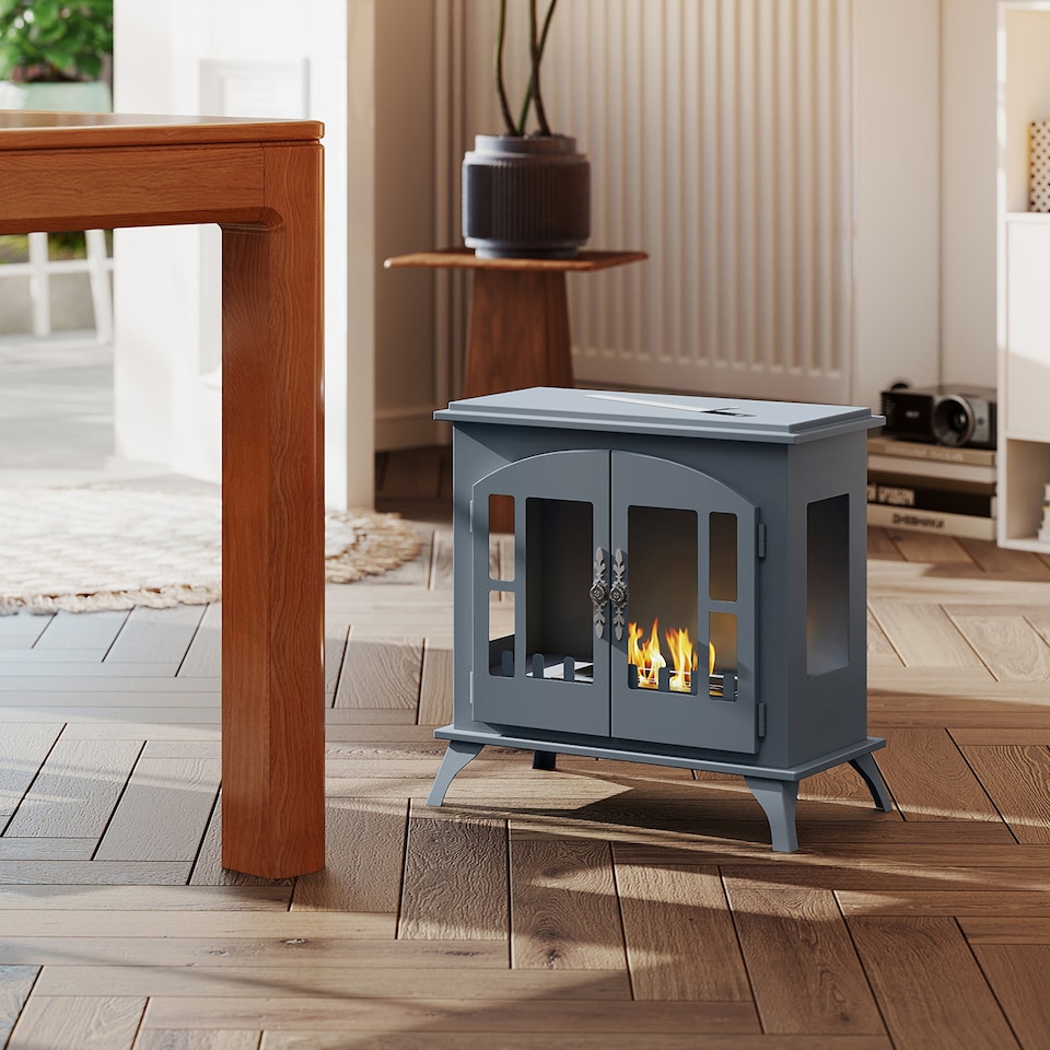 image 1 of HOMCOM Freestanding Ethanol Fireplace Stove, Bioethanol Fire with Stainless Steel Flame Snuffer, 0.9L Tank, 3 Hours Burning Time for Indoor, Grey | Grey