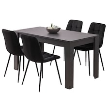Modern Dining Table Set Whit 4 Black Velvet Chairs Wood Dining Set Furniture
